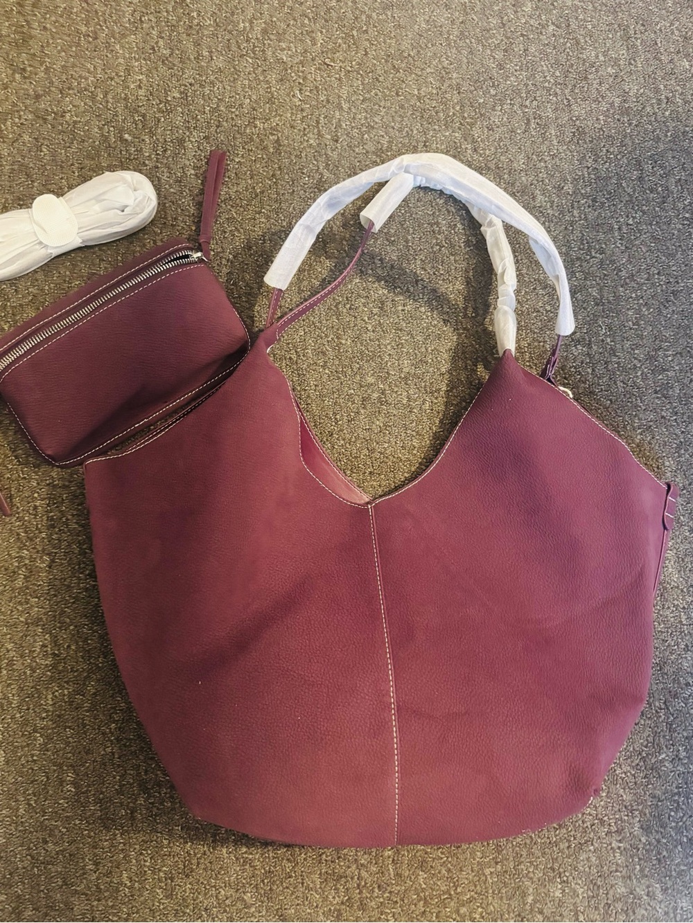 Stylish Women's Burgundy Hobo Tote Bag with Pouch Multiple Use Genuine Leather